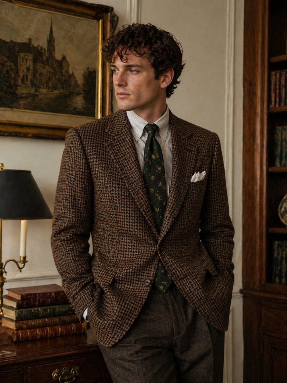 Vintage Paul Stuart Tweed Blazer 39 Short Brown Houndstooth Mens Wool Sport Coat